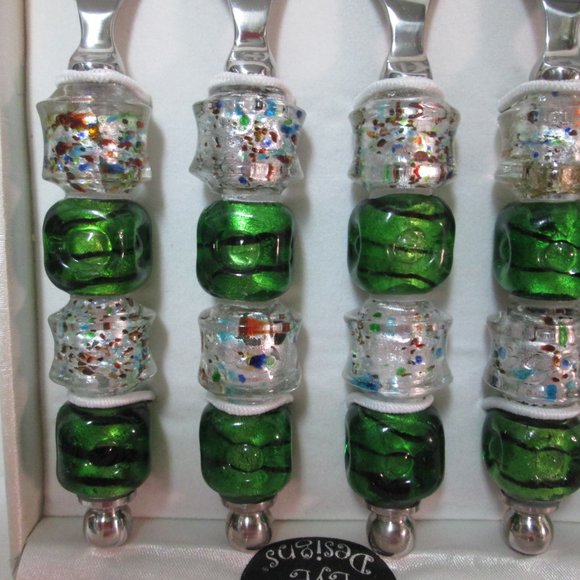 Wild Eye Designs Appetizer Art Glass small Forks silverware green set NEW NIB - Picture 4 of 6